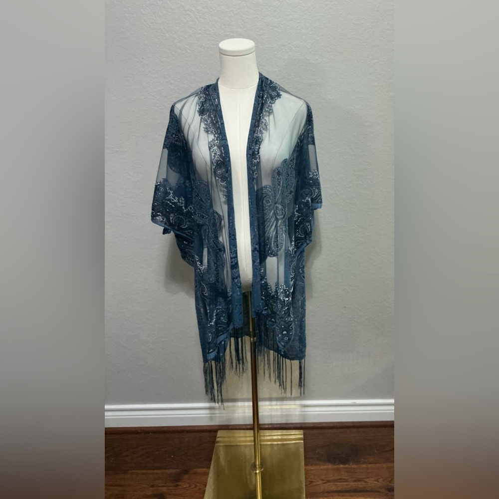 Elegant Blue Lace Kimono
